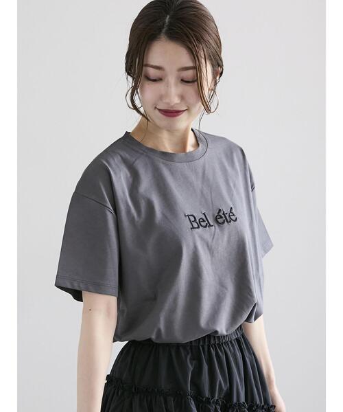 Te chichi(テチチ)の「ロゴウレタン刺繍Tシャツ(Tシャツ/カットソー・レディース・オフホワイト/チャコールグレー/ホワイト・F)」の3枚目の写真