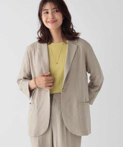 Elura（エルーラ）の「リッチリネンブレンドジャケット/120813（その他アウター・レディース・ダークネイビー/ライトベージュ・FREE）」の2枚目の写真