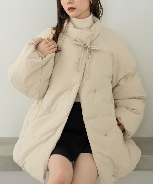 hinari ヒナリ 中綿リボンミドルコート hinari 中綿リボンミドルコート ベージュ