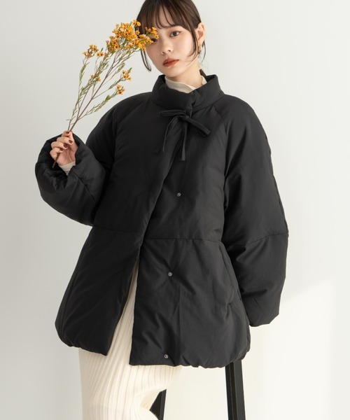 hinari ヒナリ中綿リボンミドルコート　ブラック hinari ヒナリ中綿リボンミドルコート ブラック hinari（ヒナリ）の