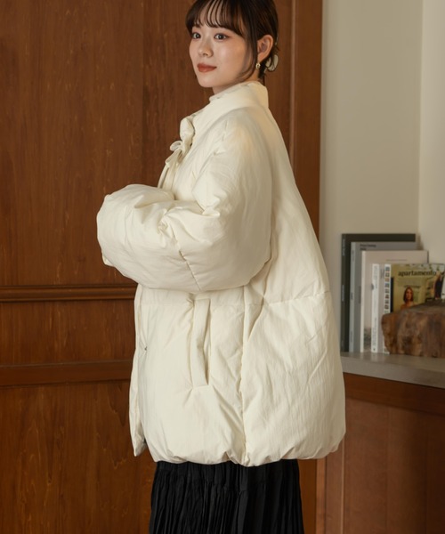 hinari　ヒナリ　中綿リボンミドルコート　アイボリー　Sサイズ 中綿リボンミドルコート（ブルゾン）｜hinari（ヒナリ）のファッション
