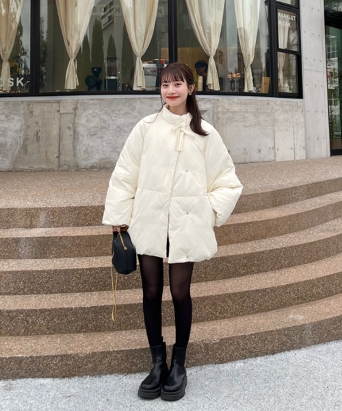 hinari 中綿リボンミドルコート　アイボリー 中綿リボンミドルコート（ブルゾン）｜hinari（ヒナリ）のファッション