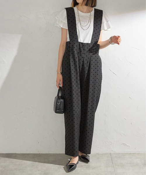 each（イーチ）の「フロッキードット太ベルトワイドパンツサロペ（サロペット/オーバーオール・レディース・ブラック・FREE）」の4枚目の写真