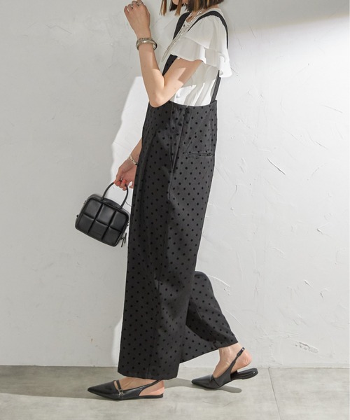 each（イーチ）の「フロッキードット太ベルトワイドパンツサロペ（サロペット/オーバーオール・レディース・ブラック・FREE）」の5枚目の写真