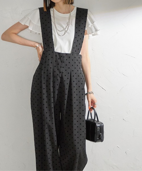 each（イーチ）の「フロッキードット太ベルトワイドパンツサロペ（サロペット/オーバーオール・レディース・ブラック・FREE）」の8枚目の写真