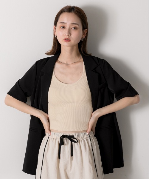 ad thie(アドティエ)の「カップ付き バックレーサータンクトップ(キャミソール・レディース・ベージュ/ブラック/オフホワイト/グレー・FREE)」の18枚目の写真