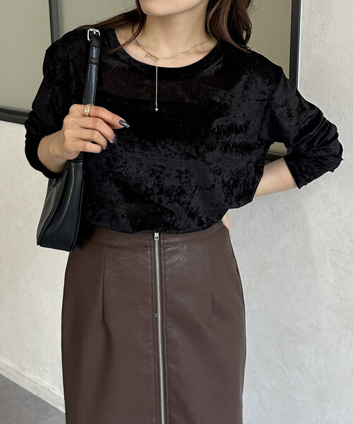 Thevon（ゼボン）の「ベロアメッシュシアープルオーバー（Tシャツ/カットソー・レディース・ベージュ/ブラック/ブラウン・FREE）」の2枚目の写真