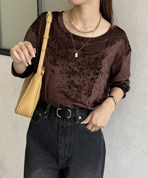 Thevon（ゼボン）の「ベロアメッシュシアープルオーバー（Tシャツ/カットソー・レディース・ベージュ/ブラック/ブラウン・FREE）」の19枚目の写真