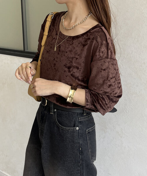 Thevon（ゼボン）の「ベロアメッシュシアープルオーバー（Tシャツ/カットソー・レディース・ベージュ/ブラック/ブラウン・FREE）」の18枚目の写真