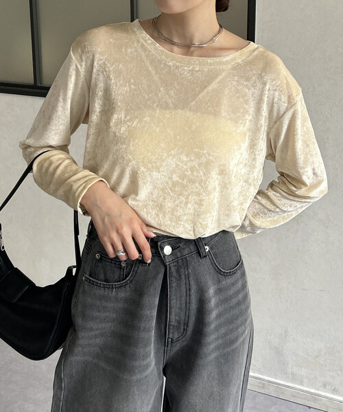 Thevon（ゼボン）の「ベロアメッシュシアープルオーバー（Tシャツ/カットソー・レディース・ベージュ/ブラック/ブラウン・FREE）」の11枚目の写真