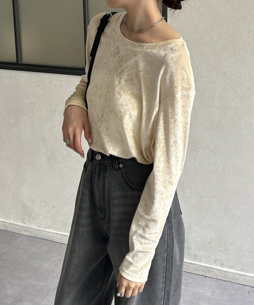 Thevon（ゼボン）の「ベロアメッシュシアープルオーバー（Tシャツ/カットソー・レディース・ベージュ/ブラック/ブラウン・FREE）」の10枚目の写真