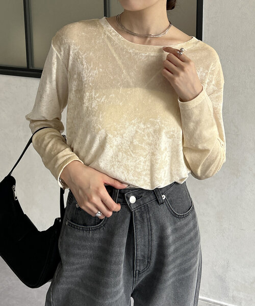 Thevon（ゼボン）の「ベロアメッシュシアープルオーバー（Tシャツ/カットソー・レディース・ベージュ/ブラック/ブラウン・FREE）」の7枚目の写真