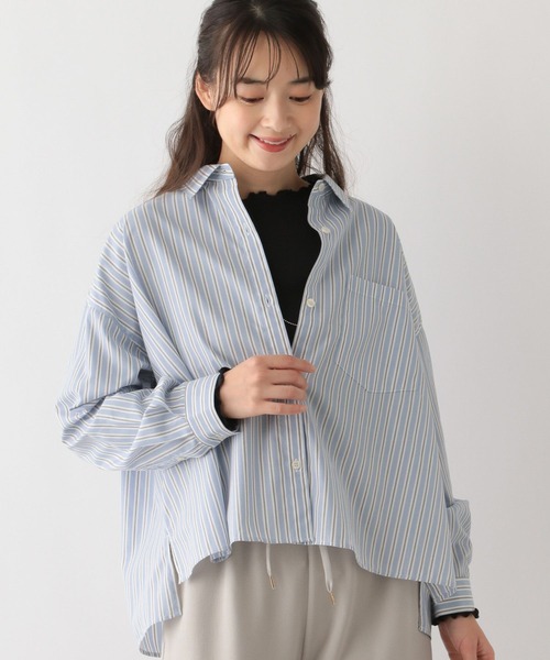 GLOBAL WORK Smile Seed Store（グローバルワーク スマイルシードストア）の「イージーケアクロップドシャツ/116007（シャツ/ブラウス・レディース・杢グレー/サックスブルー/グレー/ネイビー・X-LARGE/LARGE/SMALL/MEDIUM）」の4枚目の写真