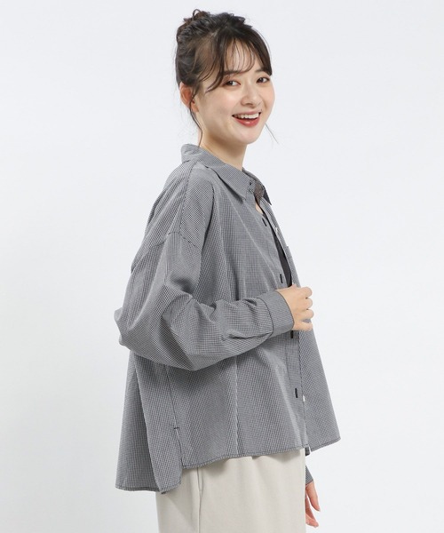 GLOBAL WORK Smile Seed Store（グローバルワーク スマイルシードストア）の「イージーケアクロップドシャツ/116007（シャツ/ブラウス・レディース・杢グレー/サックスブルー/グレー/ネイビー・X-LARGE/LARGE/SMALL/MEDIUM）」の9枚目の写真