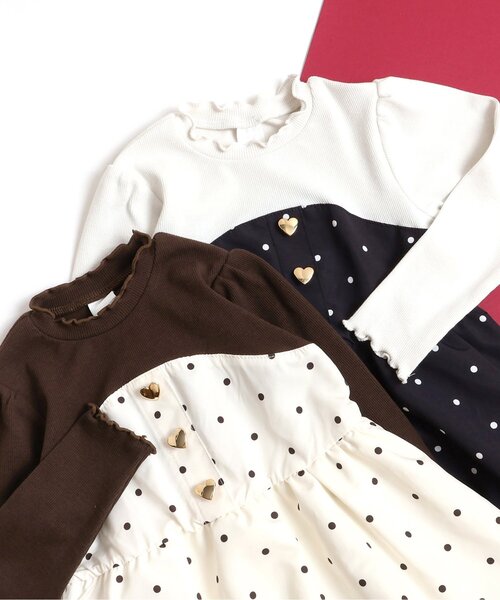 apres les cours（アプレレクール）の「ハートボタンバルーンドッキングワンピース（ワンピース・キッズ・ブラック/アイボリー・110/100/90/80/140/130/120）」の4枚目の写真