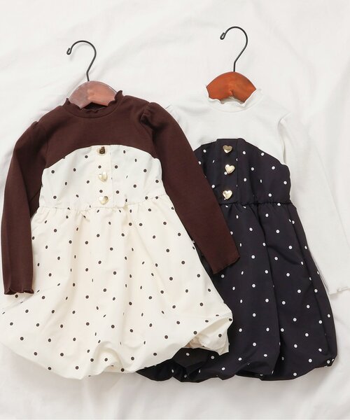 apres les cours（アプレレクール）の「ハートボタンバルーンドッキングワンピース（ワンピース・キッズ・ブラック/アイボリー・110/100/90/80/140/130/120）」の7枚目の写真