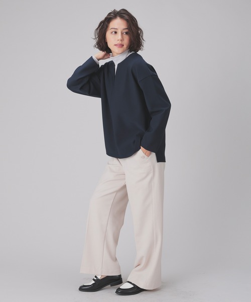 GLACIER lusso(グラシアルッソ)の「キーネックトップス(Tシャツ/カットソー・レディース・モカ/ネイビー/グレイッシュベージュ/アイボリー・S/M/L/LL)」の15枚目の写真