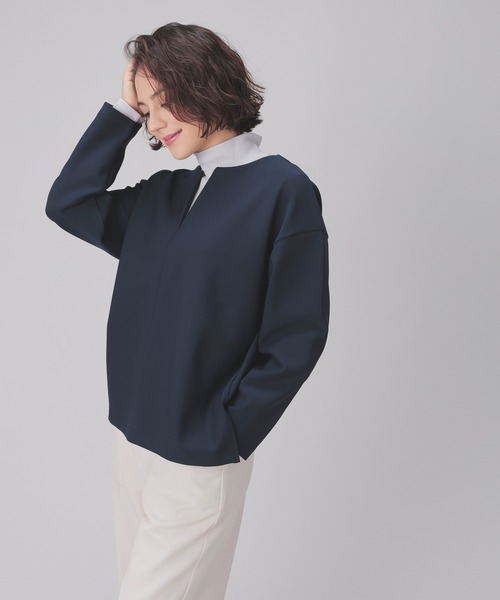 GLACIER lusso(グラシアルッソ)の「キーネックトップス(Tシャツ/カットソー・レディース・モカ/ネイビー/グレイッシュベージュ/アイボリー・S/M/L/LL)」の18枚目の写真