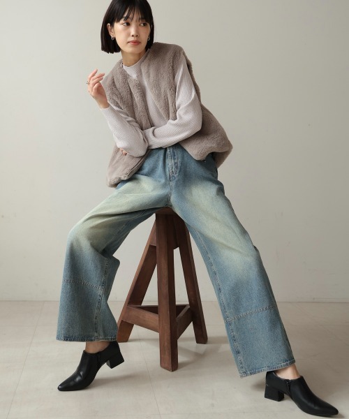 Bou Jeloud（ブージュルード）の「ケミカルウォッシュワイドデニムパンツ（デニムパンツ・レディース・ブルー/ブラック/ネイビー・FREE）」の17枚目の写真