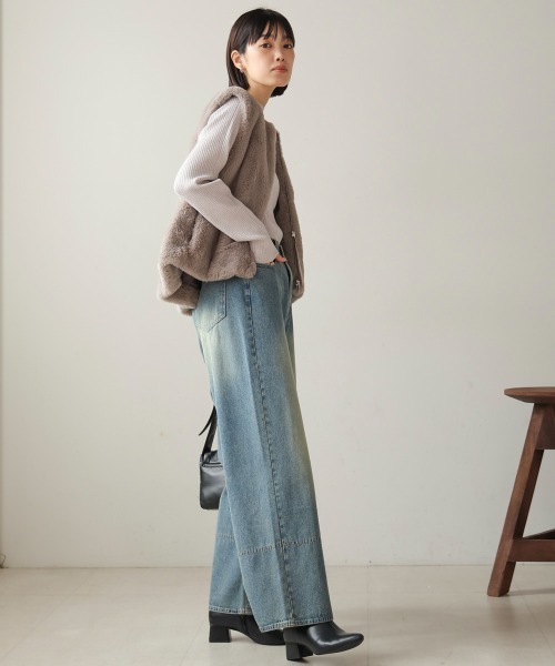 Bou Jeloud（ブージュルード）の「ケミカルウォッシュワイドデニムパンツ（デニムパンツ・レディース・ブルー/ブラック/ネイビー・FREE）」の22枚目の写真