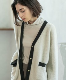 ◆フェザーヤーン配色Vネックカーディガン【洗濯機洗い可】