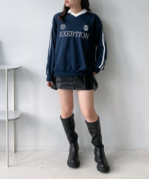 AS KNOW AS plus（アズノゥアズプラス）の「◇衿付きラインとロゴ刺繍 長袖ゲームシャツ（Tシャツ/カットソー・レディース・ブラック/オートミール/ネイビー・FREE）」の14枚目の写真