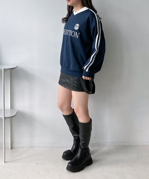 AS KNOW AS plus（アズノゥアズプラス）の「◇衿付きラインとロゴ刺繍 長袖ゲームシャツ（Tシャツ/カットソー・レディース・ブラック/オートミール/ネイビー・FREE）」の15枚目の写真