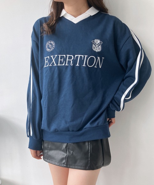 AS KNOW AS plus（アズノゥアズプラス）の「◇衿付きラインとロゴ刺繍 長袖ゲームシャツ（Tシャツ/カットソー・レディース・ブラック/オートミール/ネイビー・FREE）」の10枚目の写真