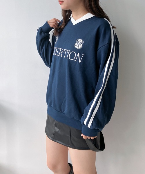 AS KNOW AS plus（アズノゥアズプラス）の「◇衿付きラインとロゴ刺繍 長袖ゲームシャツ（Tシャツ/カットソー・レディース・ブラック/オートミール/ネイビー・FREE）」の11枚目の写真