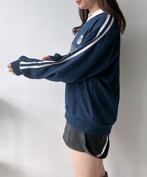 AS KNOW AS plus（アズノゥアズプラス）の「◇衿付きラインとロゴ刺繍 長袖ゲームシャツ（Tシャツ/カットソー・レディース・ブラック/オートミール/ネイビー・FREE）」の12枚目の写真
