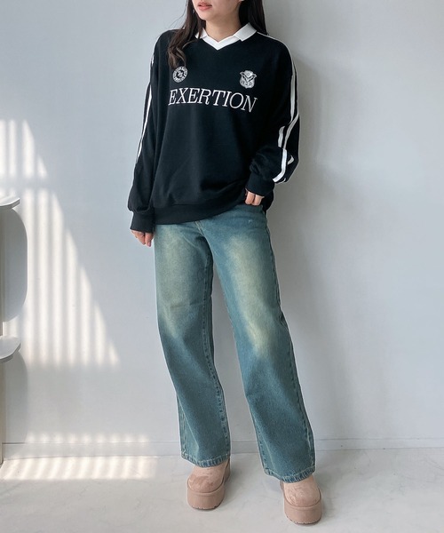 AS KNOW AS plus（アズノゥアズプラス）の「◇衿付きラインとロゴ刺繍 長袖ゲームシャツ（Tシャツ/カットソー・レディース・ブラック/オートミール/ネイビー・FREE）」の21枚目の写真