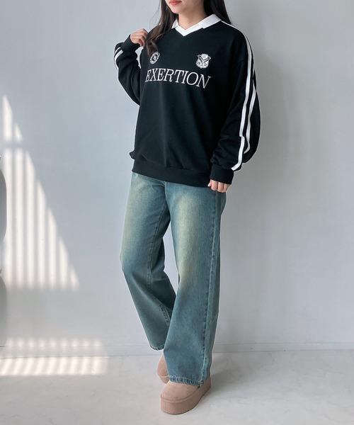 AS KNOW AS plus（アズノゥアズプラス）の「◇衿付きラインとロゴ刺繍 長袖ゲームシャツ（Tシャツ/カットソー・レディース・ブラック/オートミール/ネイビー・FREE）」の22枚目の写真