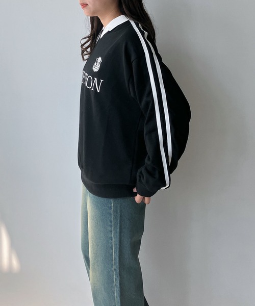 AS KNOW AS plus（アズノゥアズプラス）の「◇衿付きラインとロゴ刺繍 長袖ゲームシャツ（Tシャツ/カットソー・レディース・ブラック/オートミール/ネイビー・FREE）」の19枚目の写真