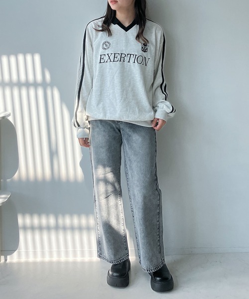 AS KNOW AS plus（アズノゥアズプラス）の「◇衿付きラインとロゴ刺繍 長袖ゲームシャツ（Tシャツ/カットソー・レディース・ブラック/オートミール/ネイビー・FREE）」の7枚目の写真