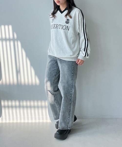 AS KNOW AS plus（アズノゥアズプラス）の「◇衿付きラインとロゴ刺繍 長袖ゲームシャツ（Tシャツ/カットソー・レディース・ブラック/オートミール/ネイビー・FREE）」の8枚目の写真