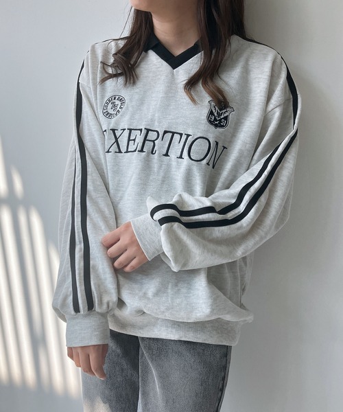 AS KNOW AS plus（アズノゥアズプラス）の「◇衿付きラインとロゴ刺繍 長袖ゲームシャツ（Tシャツ/カットソー・レディース・ブラック/オートミール/ネイビー・FREE）」の4枚目の写真