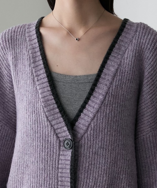 forksy.】バイカラーラインオーバーサイズカーディガン（カーディガン