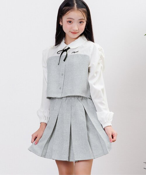 algy（アルジー）の「ガーリーツイードセットアップ（セットアップ・キッズ・グレー/アイボリー・MEDIUM/SMALL/XX-SMALL/X-SMALL）」の2枚目の写真