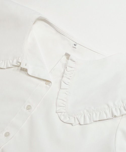 coca（coca）（コカ）の「ビッグカラー切り替えギャザーブラウス（シャツ/ブラウス・レディース・ブルー/ホワイト/ストライプ・L/M）」の21枚目の写真