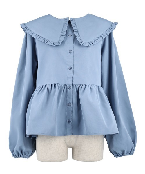 coca（coca）（コカ）の「ビッグカラー切り替えギャザーブラウス（シャツ/ブラウス・レディース・ブルー/ホワイト/ストライプ・L/M）」の20枚目の写真