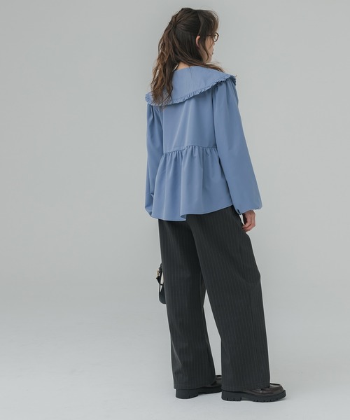 coca（coca）（コカ）の「ビッグカラー切り替えギャザーブラウス（シャツ/ブラウス・レディース・ブルー/ホワイト/ストライプ・L/M）」の15枚目の写真