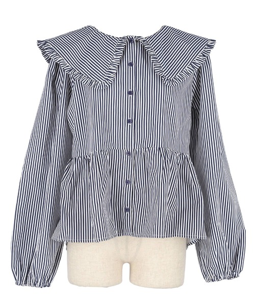 coca（coca）（コカ）の「ビッグカラー切り替えギャザーブラウス（シャツ/ブラウス・レディース・ブルー/ホワイト/ストライプ・L/M）」の19枚目の写真