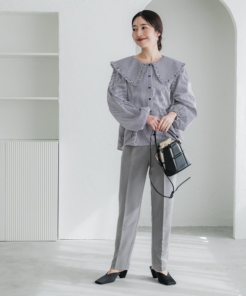 coca（coca）（コカ）の「ビッグカラー切り替えギャザーブラウス（シャツ/ブラウス・レディース・ブルー/ホワイト/ストライプ・L/M）」の10枚目の写真