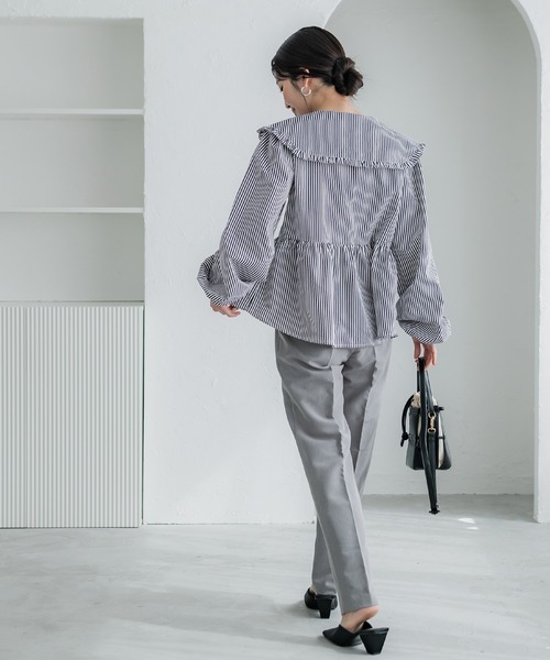 coca（coca）（コカ）の「ビッグカラー切り替えギャザーブラウス（シャツ/ブラウス・レディース・ブルー/ホワイト/ストライプ・L/M）」の12枚目の写真