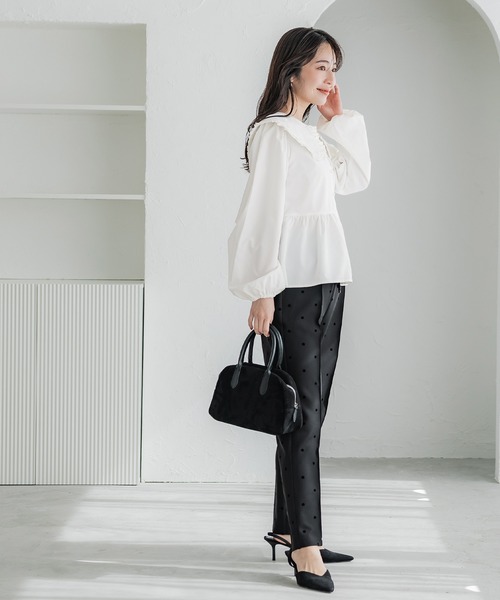 coca（coca）（コカ）の「ビッグカラー切り替えギャザーブラウス（シャツ/ブラウス・レディース・ブルー/ホワイト/ストライプ・L/M）」の7枚目の写真