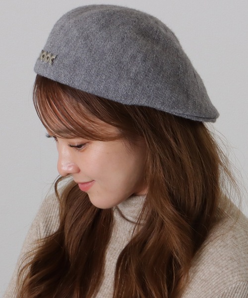 セール】メタリック クロス モチーフ付き ニット ベレー帽