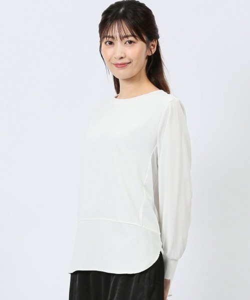 m.f.editorial（エムエフエディトリアル）の「【異素材切替】m.f.エディトリアル レディース クルーネック 長袖プルオーバー（ニット/セーター・レディース・イエロー/ホワイト/グレー系その他2・LARGE/MEDIUM）」の2枚目の写真