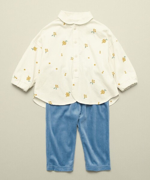 BRANSHES（ブランシェス）の「【おそろい】きんもくせい刺繍トップス＆ボトムスセット（その他ベビーウェア・キッズ・ネイビー/アイボリー・70/80）」の2枚目の写真