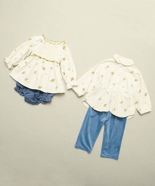 BRANSHES（ブランシェス）の「【おそろい】きんもくせい刺繍トップス＆ボトムスセット（その他ベビーウェア・キッズ・ネイビー/アイボリー・70/80）」の5枚目の写真