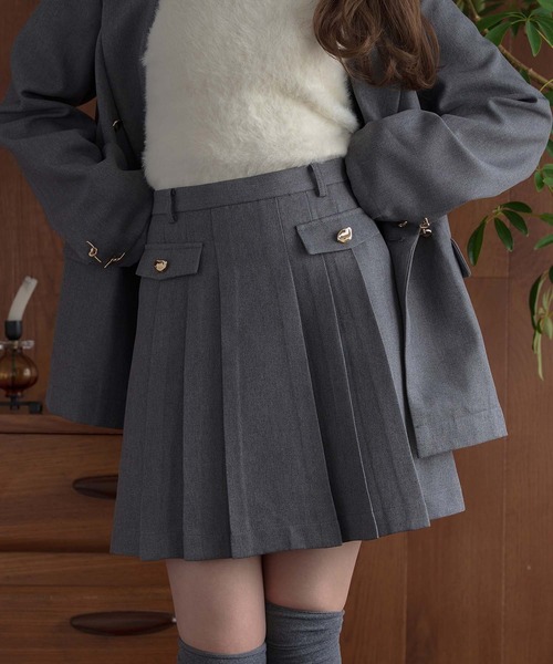 Ambre Neige(アンブルネージュ)の「ゴールドボタンスカート/WEB/EC限定商品(スカート・レディース・ダークブラウン/グレー・FREE)」の3枚目の写真